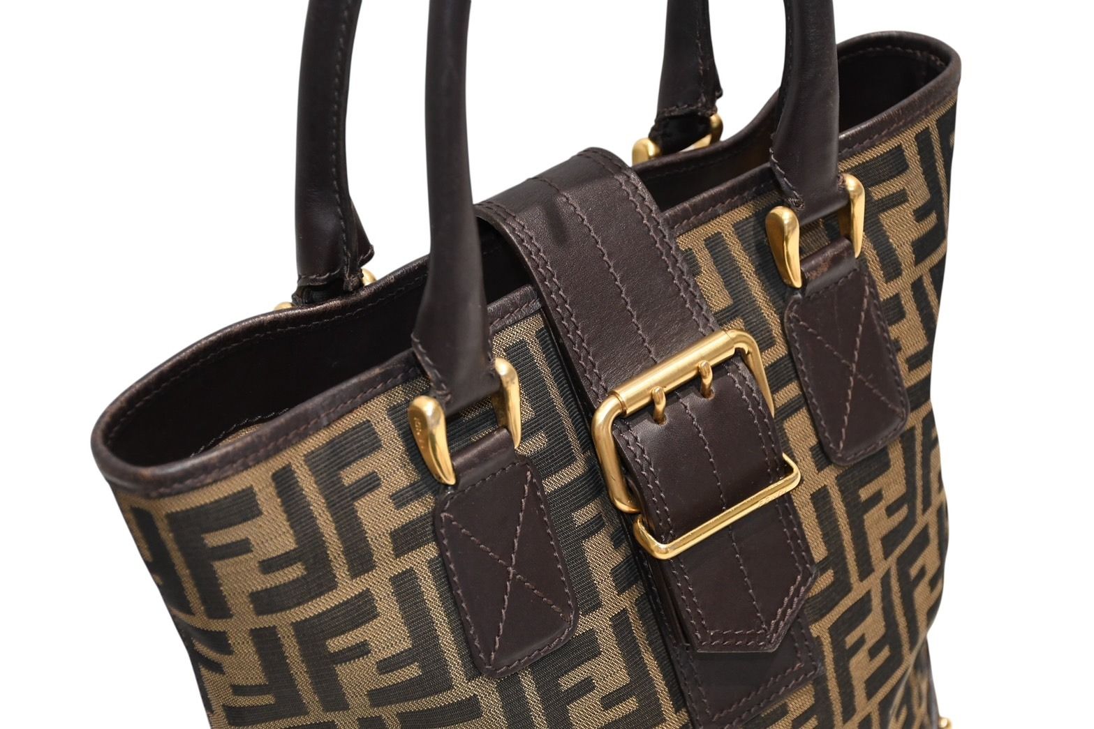 Fendi Handbag Zucca Pattern Canvas Leather Brown Gold — view 5