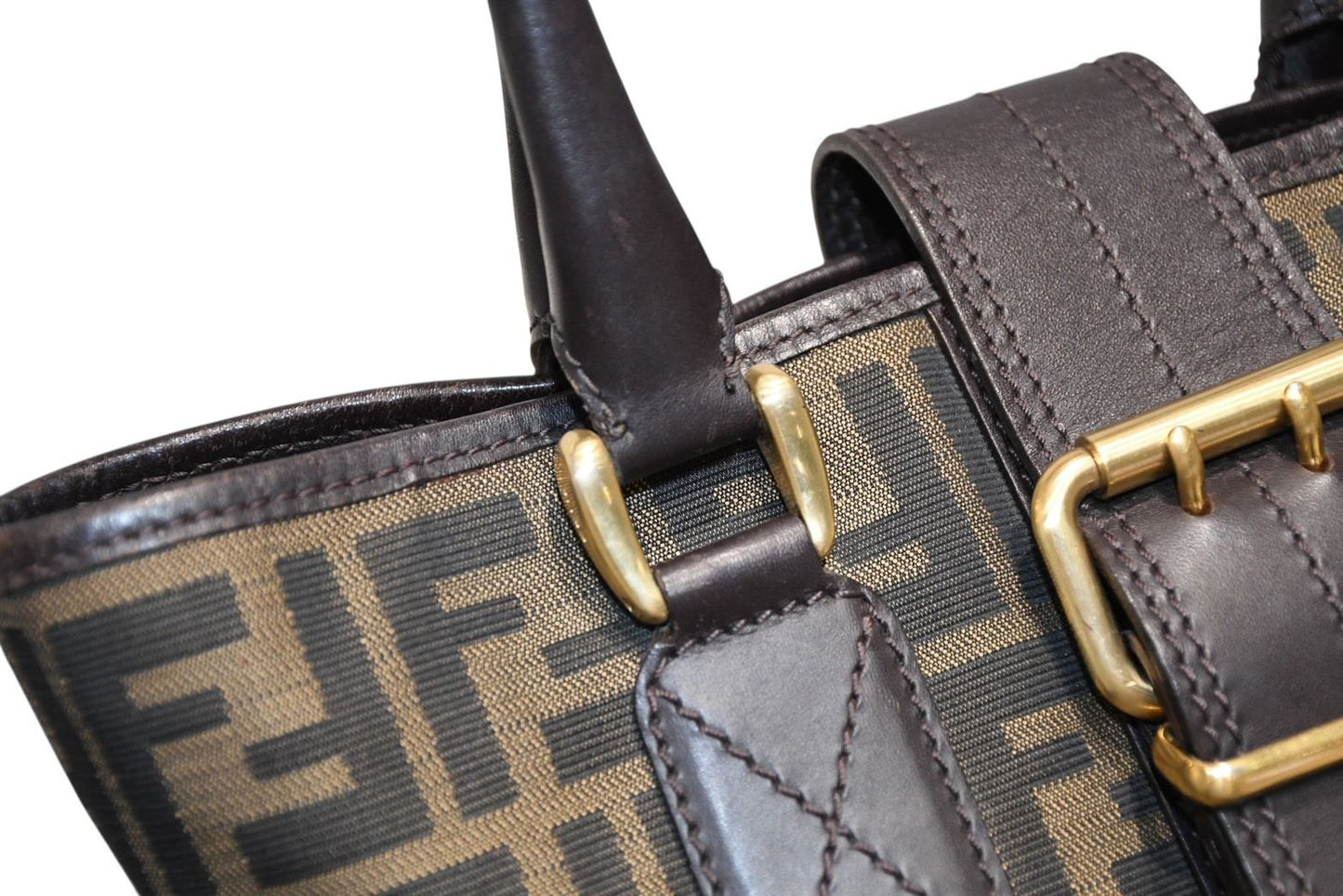 Fendi Handbag Zucca Pattern Canvas Leather Brown Gold — view 6