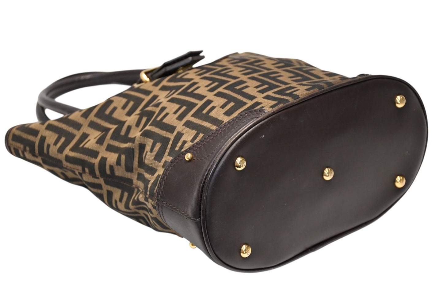 Fendi Handbag Zucca Pattern Canvas Leather Brown Gold — view 8