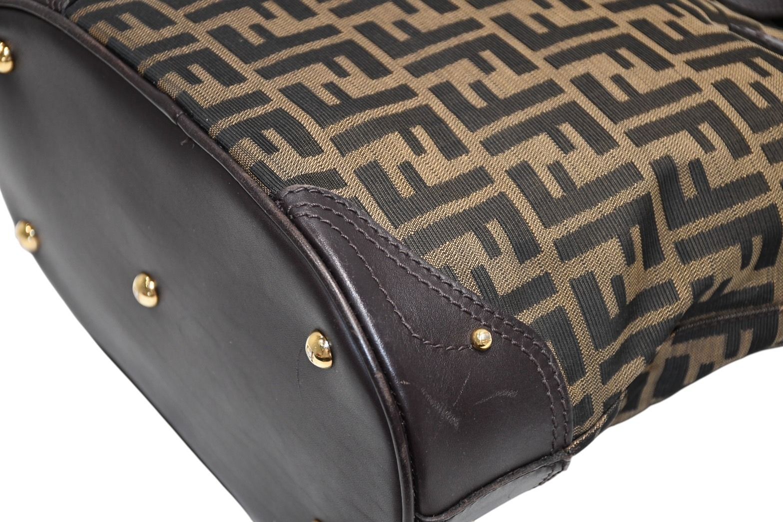 Fendi Handbag Zucca Pattern Canvas Leather Brown Gold — view 7