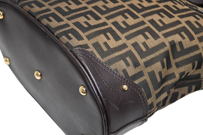 Fendi Handbag Zucca Pattern Canvas Leather Brown Gold — view 7