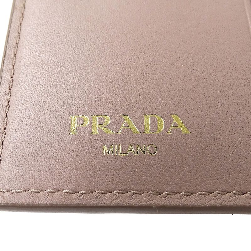 Prada Wallet Bifold Wallet Leather Pink Beige Mini