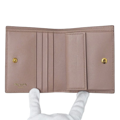 Prada Wallet Bifold Wallet Leather Pink Beige Mini