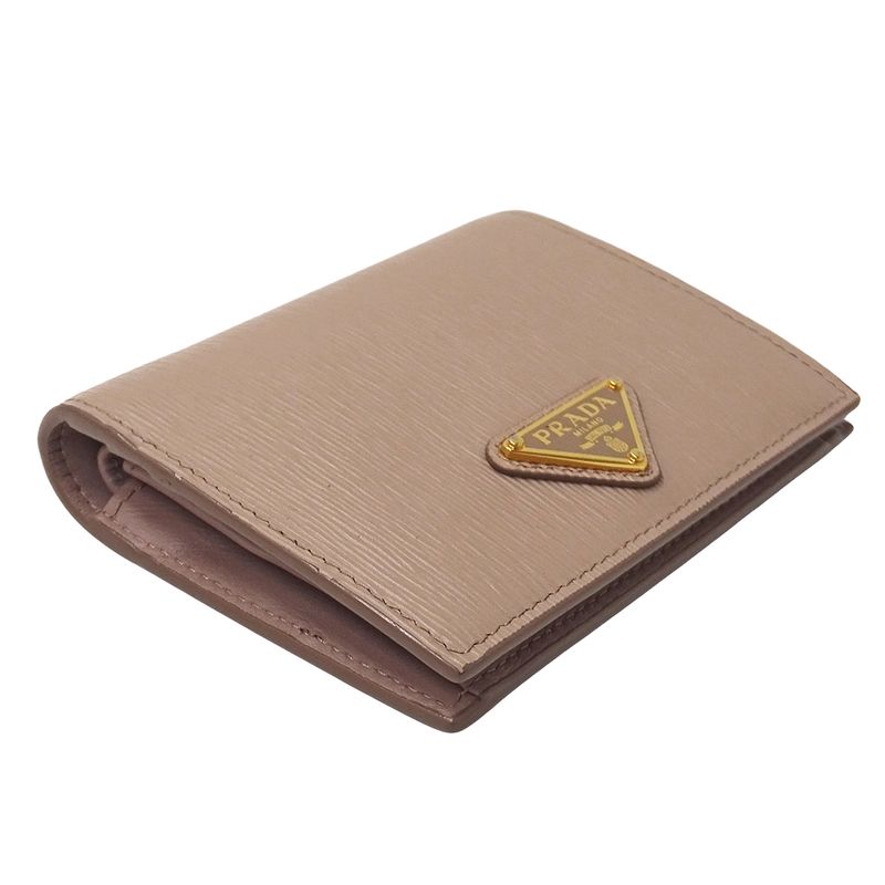 Prada Wallet Bifold Wallet Leather Pink Beige Mini