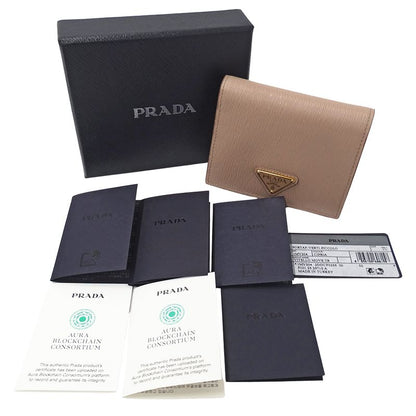 Prada Wallet Bifold Wallet Leather Pink Beige Mini