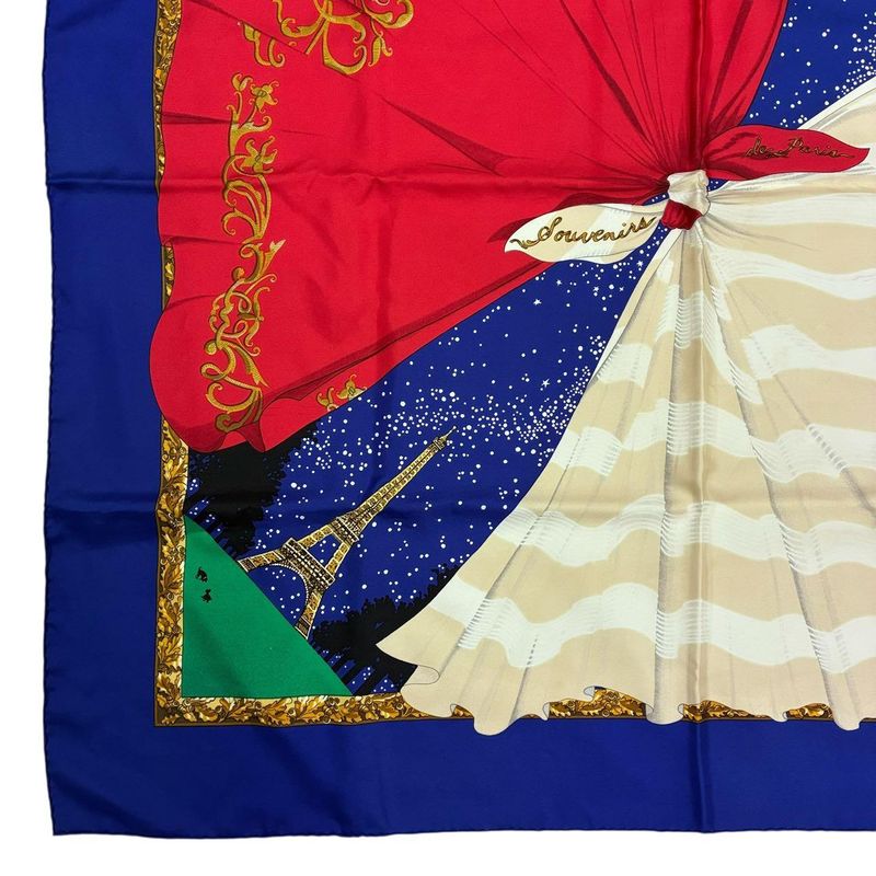 Hermes Scarf Carre 90 Silk Souvenirs de Paris Memories of Blue Red