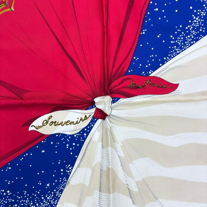 Hermes Scarf Carre 90 Silk Souvenirs de Paris Memories of Blue Red