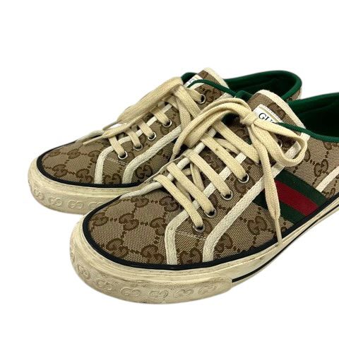 Gucci Sneakers Sherry Line Canvas GG Pattern Low Cut 7 Beige Green Red