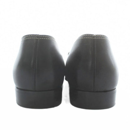 Hermes Loafers Moccasins Leather Square Toe Logo 36 Black XZ