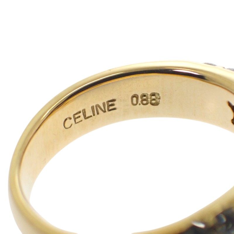 Celine Logo Half Pave Rin 18K Yellow Gold Diamond