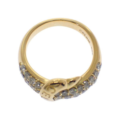 Celine Logo Half Pave Rin 18K Yellow Gold Diamond