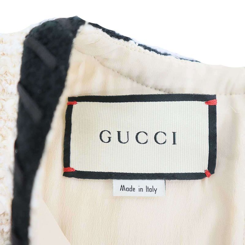 Gucci GG Button Tweed Dress Beige Black 38