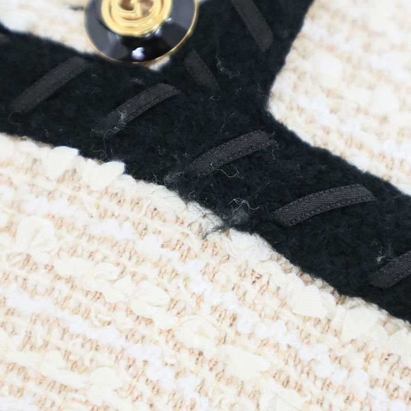 Gucci GG Button Tweed Dress Beige Black 38