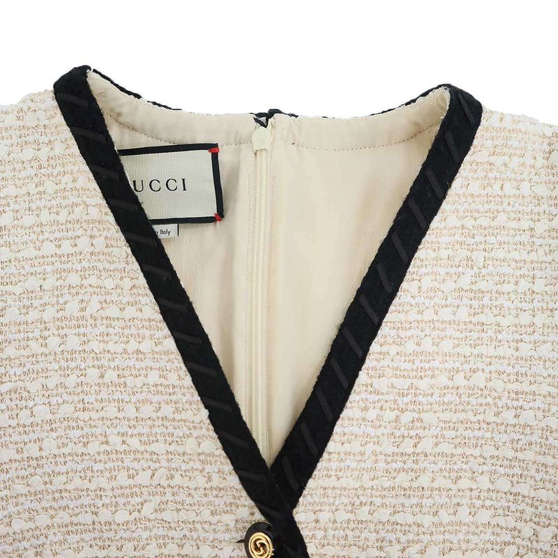 Gucci GG Button Tweed Dress Beige Black 38