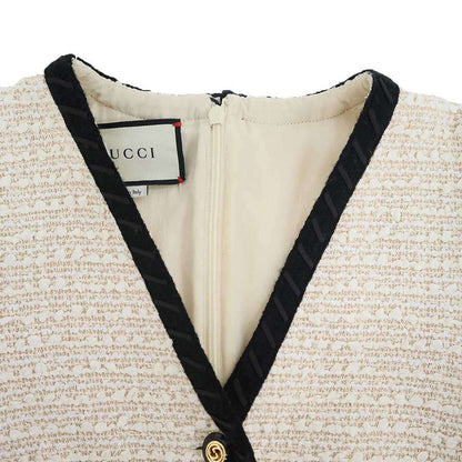 Gucci GG Button Tweed Dress Beige Black 38