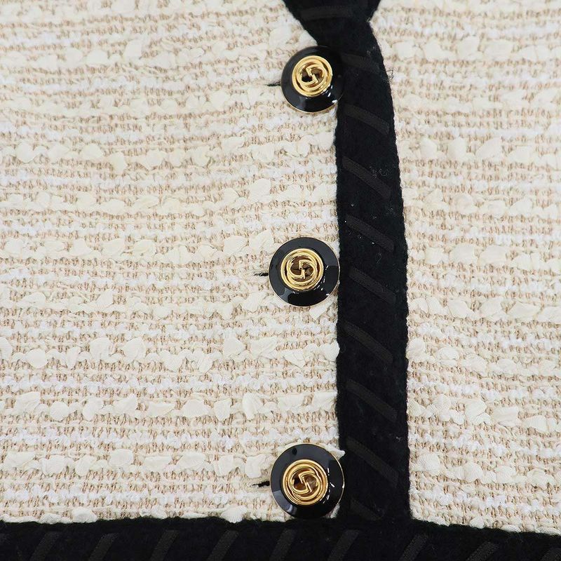 Gucci GG Button Tweed Dress Beige Black 38