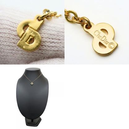 Dior Christian Necklace CD Logo Metal Rhinestone Gold