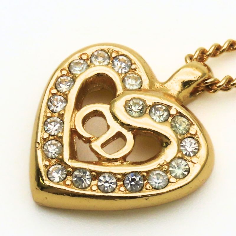 Dior Christian Necklace CD Logo Metal Rhinestone Gold