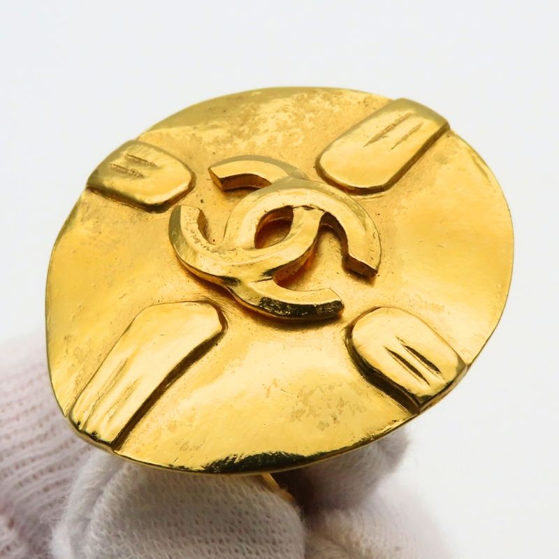 Chanel Earrings CC Logo Metal Gold Plated