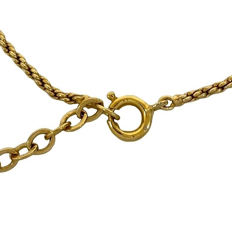 Dior Christian Logo Heart Motif Rhinestone Chain Necklace Pendant Gold
