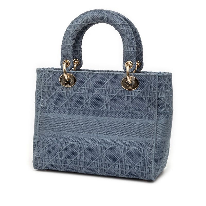 Dior Cannage Lady D-lite 2-Way Shoulder Bag Blue Canvas