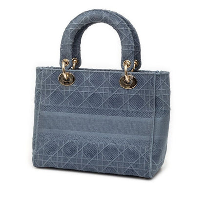 Dior Cannage Lady D-lite 2-Way Shoulder Bag Blue Canvas