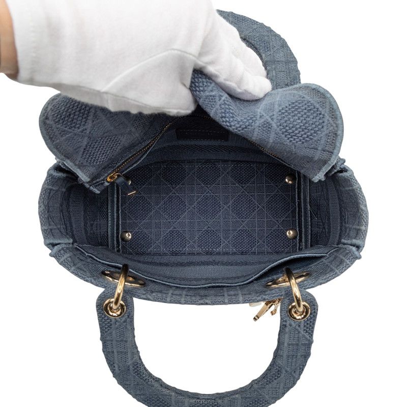 Dior Cannage Lady D-lite 2-Way Shoulder Bag Blue Canvas