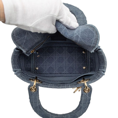 Dior Cannage Lady D-lite 2-Way Shoulder Bag Blue Canvas