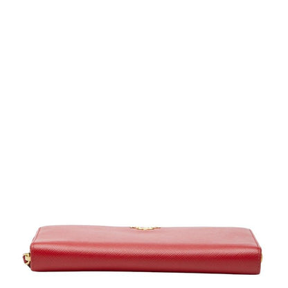 Prada Zip Around Wallet Red Saffiano Leather