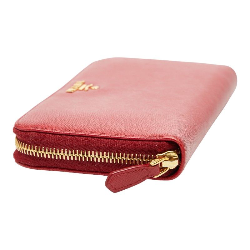 Prada Zip Around Wallet Red Saffiano Leather