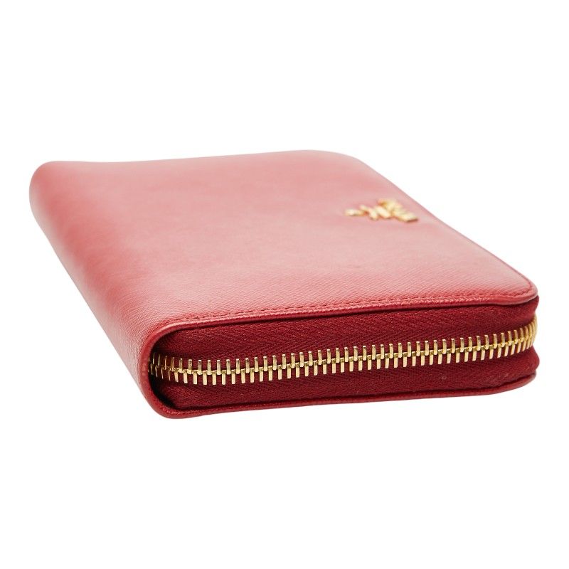 Prada Zip Around Wallet Red Saffiano Leather