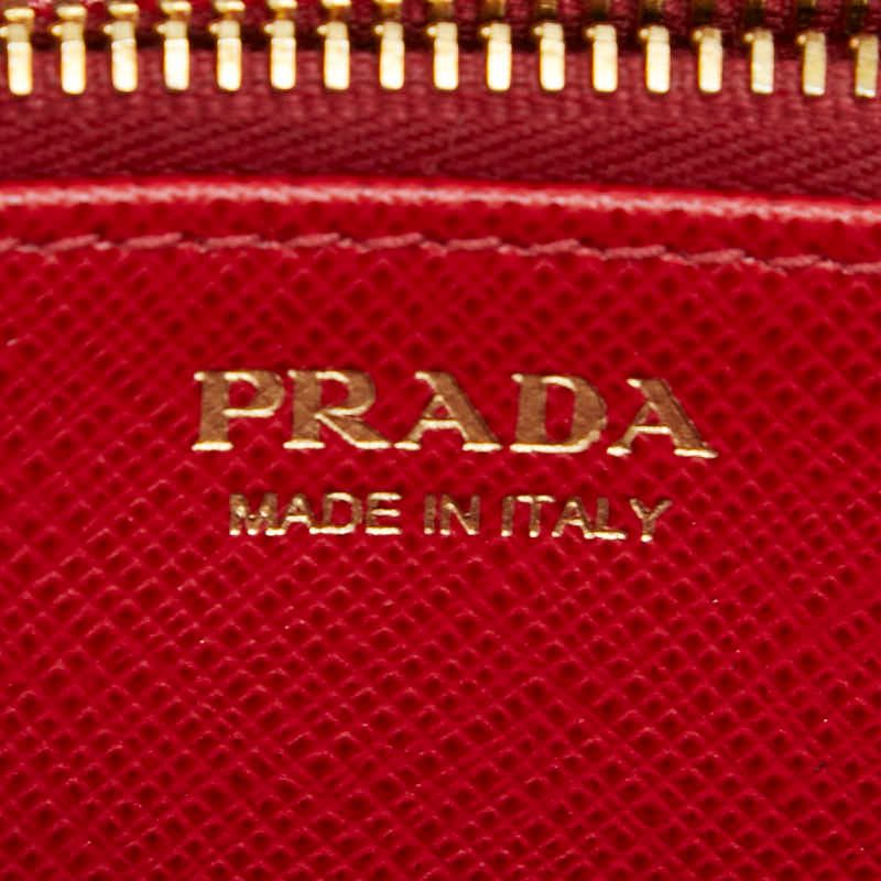 Prada Zip Around Wallet Red Saffiano Leather