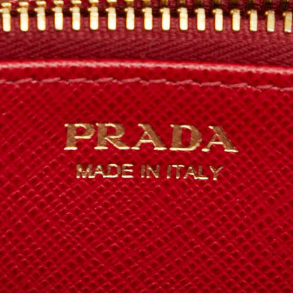 Prada Zip Around Wallet Red Saffiano Leather