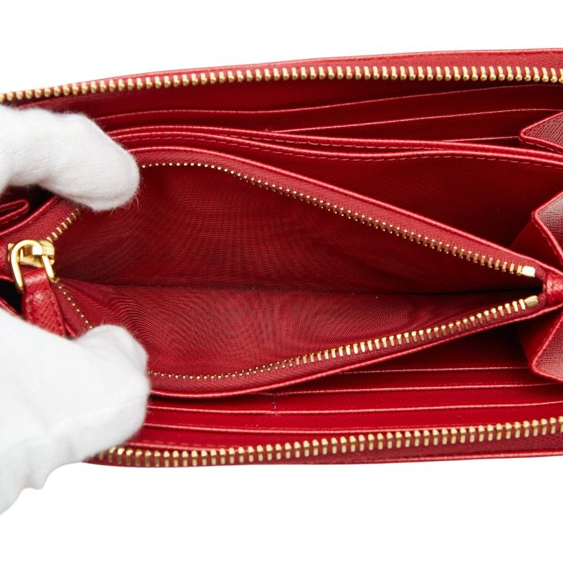 Prada Zip Around Wallet Red Saffiano Leather