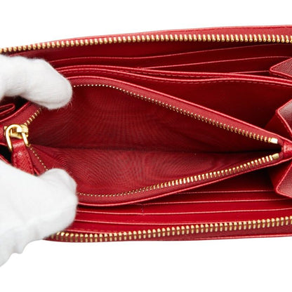 Prada Zip Around Wallet Red Saffiano Leather
