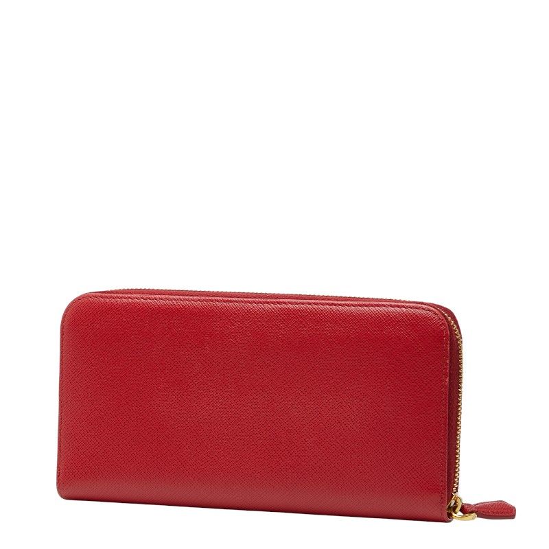 Prada Zip Around Wallet Red Saffiano Leather
