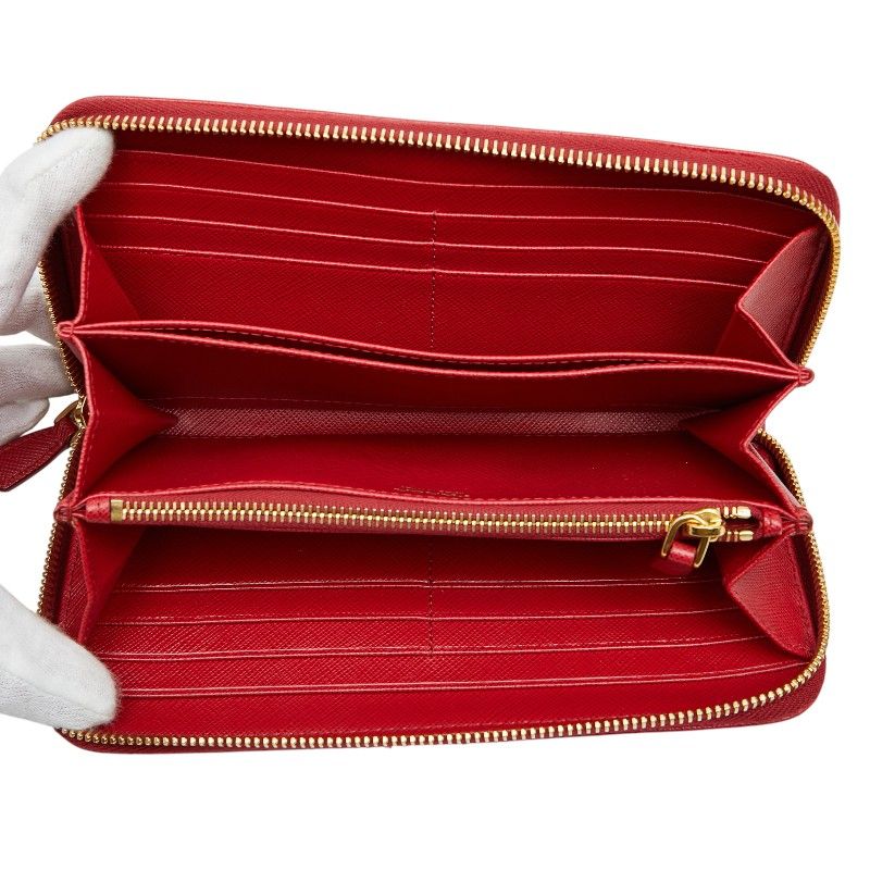 Prada Zip Around Wallet Red Saffiano Leather
