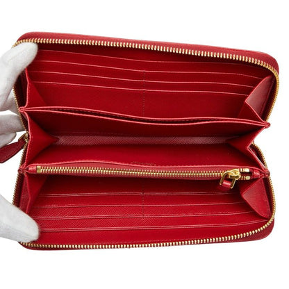 Prada Zip Around Wallet Red Saffiano Leather