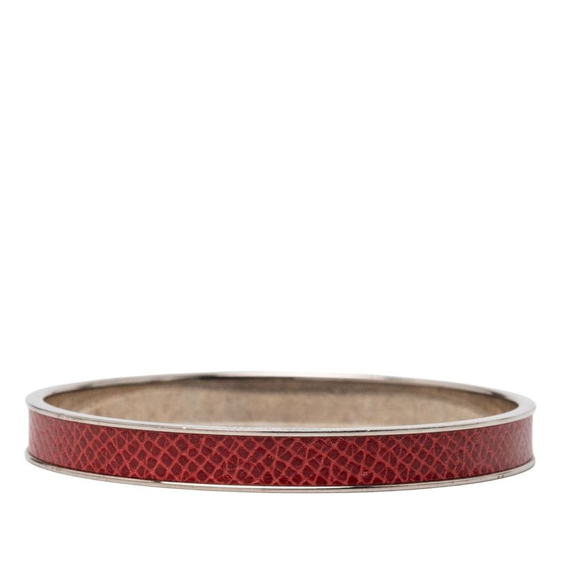 Hermes Kelly Bangle Cadena Motif Silver Red Metal Leather