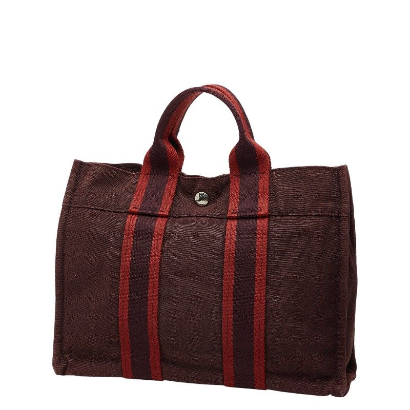 Hermes Fourre Tout PM Tote Bold Brown Red Canvas