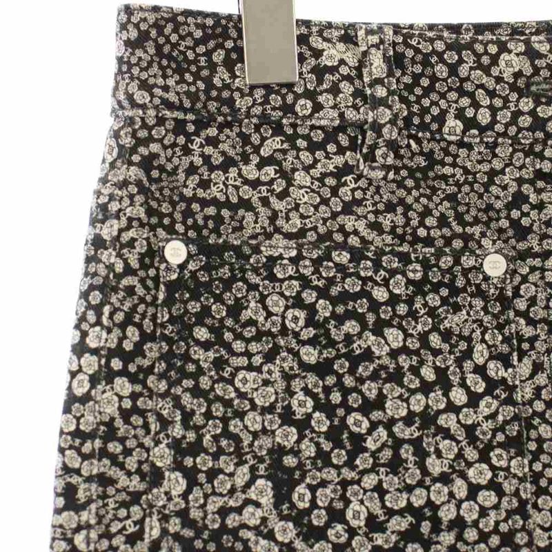 Chanel Camellia Cotton Pants Skinny Pants 36 Black KH