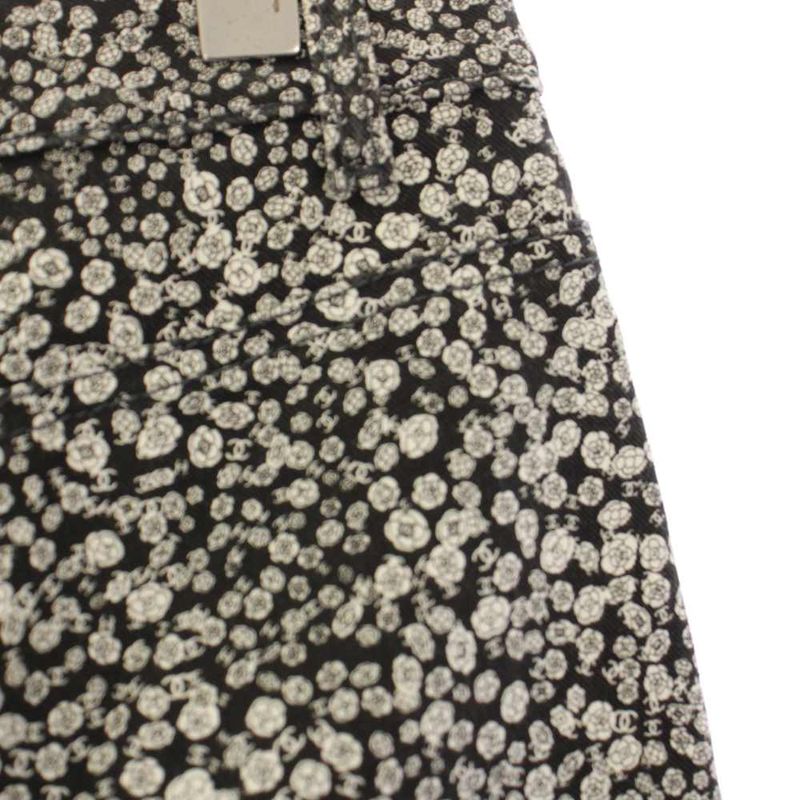 Chanel Camellia Cotton Pants Skinny Pants 36 Black KH