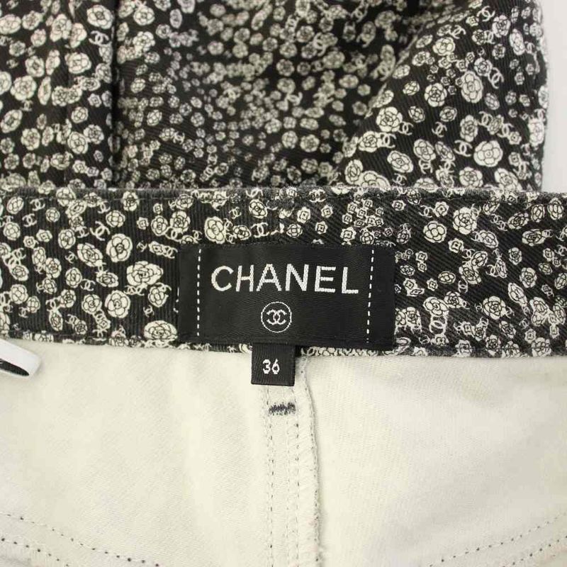 Chanel Camellia Cotton Pants Skinny Pants 36 Black KH