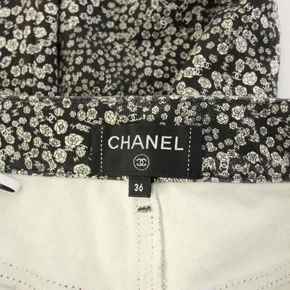 Chanel Camellia Cotton Pants Skinny Pants 36 Black KH