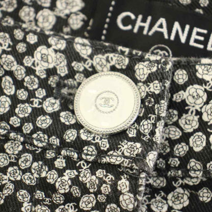 Chanel Camellia Cotton Pants Skinny Pants 36 Black KH
