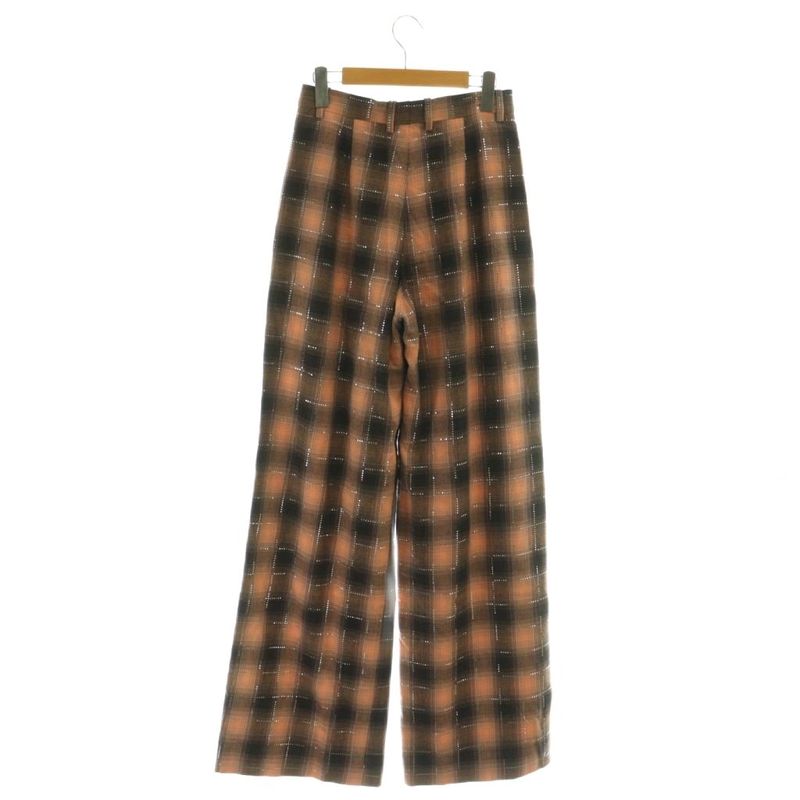 Chanel Check Sequin Tuck Pants Wide Zipper Fly Cotton 38 Salmon Pink Black NR