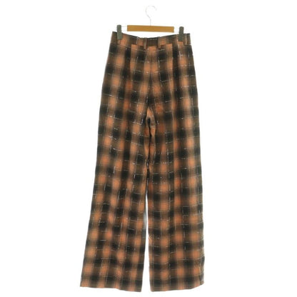 Chanel Check Sequin Tuck Pants Wide Zipper Fly Cotton 38 Salmon Pink Black NR