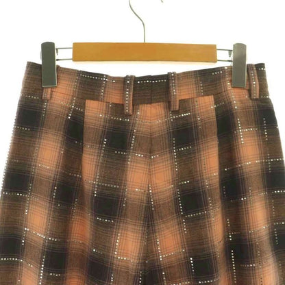 Chanel Check Sequin Tuck Pants Wide Zipper Fly Cotton 38 Salmon Pink Black NR