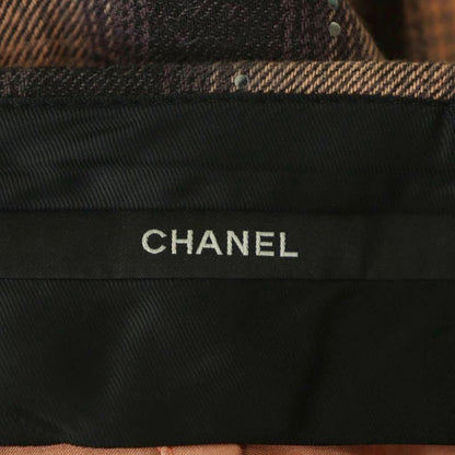 Chanel Check Sequin Tuck Pants Wide Zipper Fly Cotton 38 Salmon Pink Black NR
