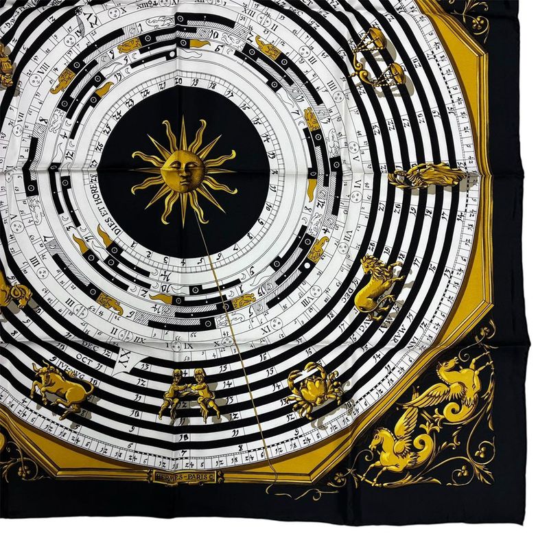 Hermes Carre 90 Dies ET Hore Astrology Silk Scarf Black Gold